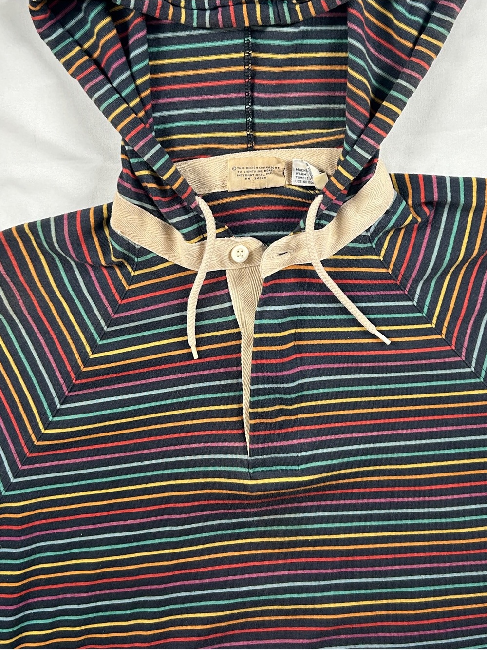 Vintage Lightning Bolt Striped Surf Hoodie Men's L